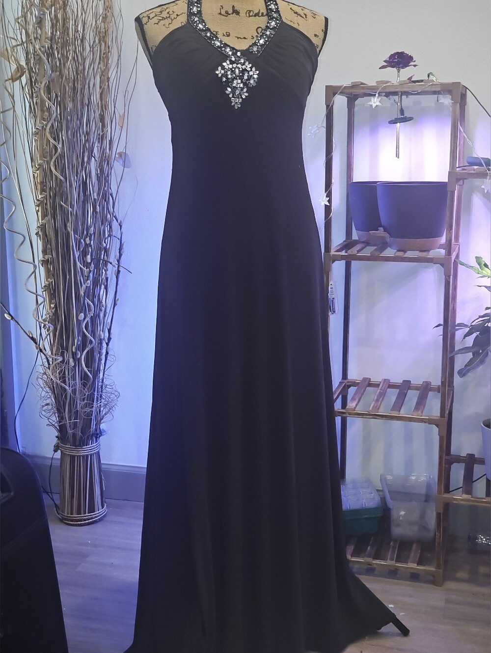 Cache Black Beaded Halter Maxi Dress